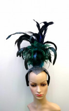 Showgirl Headpiece Green &amp; Purple feathers